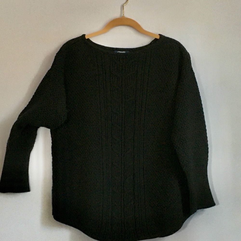 CHAPS Ralph Lauren Black Pullover - Cotton w/Cable Knit Front - L